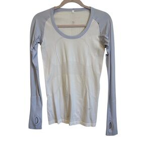 Lululemon Swiftly Tech Long Sleeve Crew Ribbed Athletic Shirt Blue White 6